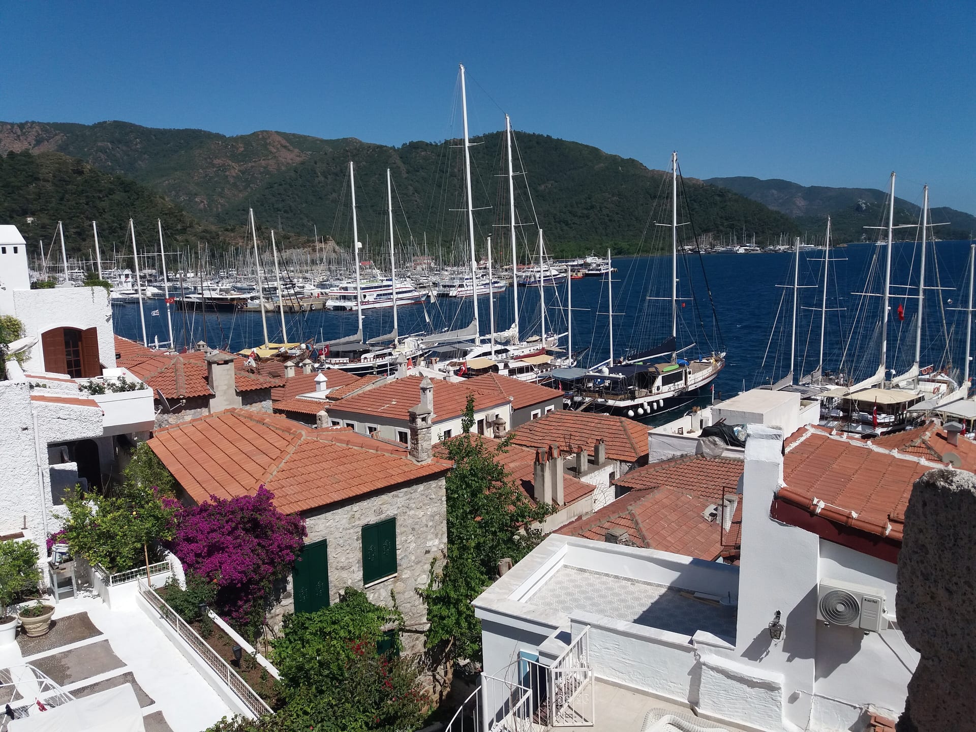 Yachts and waterfront at Marmaris marina